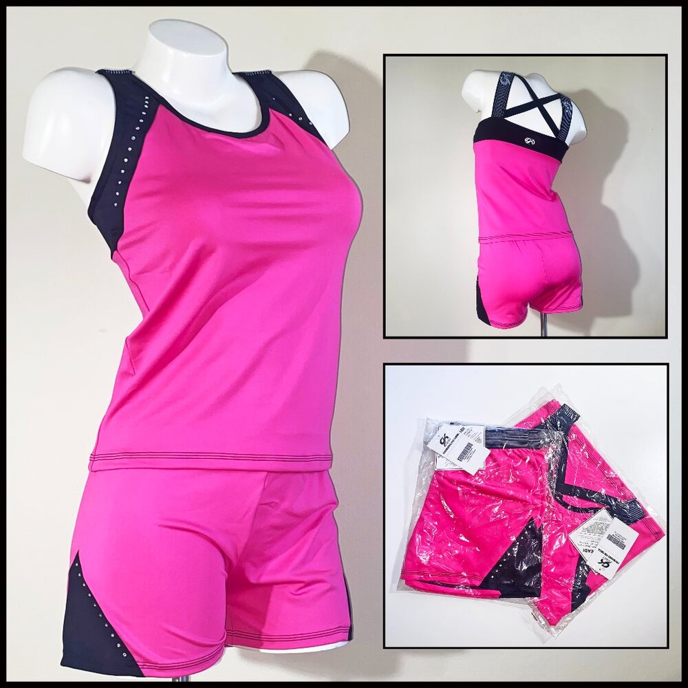 NEW "CHASSE" XL HOT PINK CHEER PRACTICE / EXERCISE OUTFIT - SPORTS TANK & SHORTS